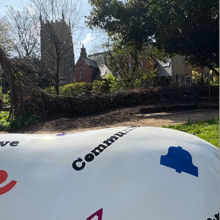 Close-up of Charnwood Arts' Elephant as part of the LOROS Stomp Around 2025 trail. 
