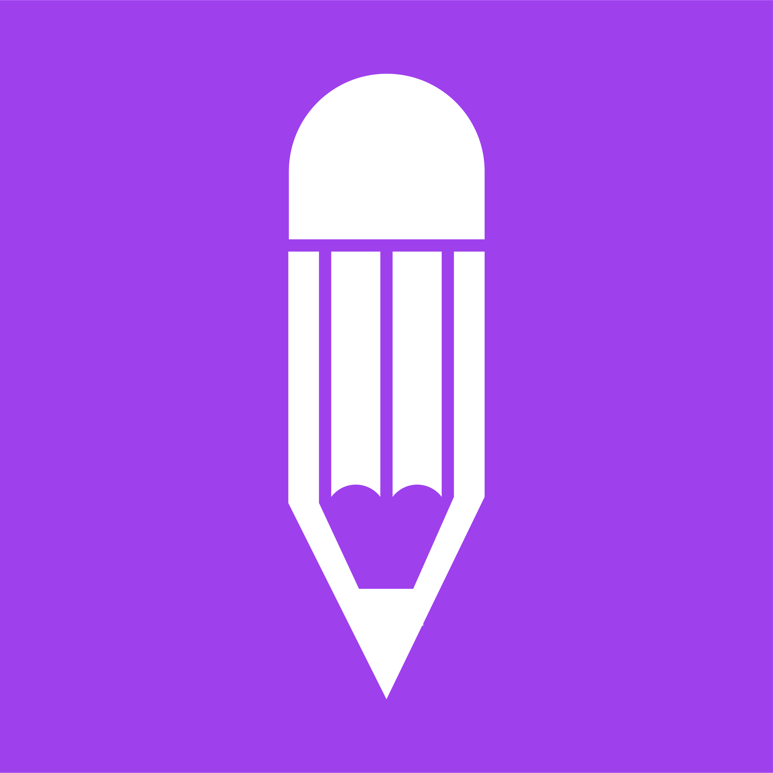 White pencil icon on a purple background.