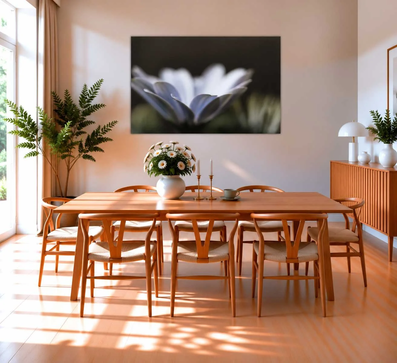 Solbeskinnet-skandinavisk-spisestue-med-blomsterværk.jpg