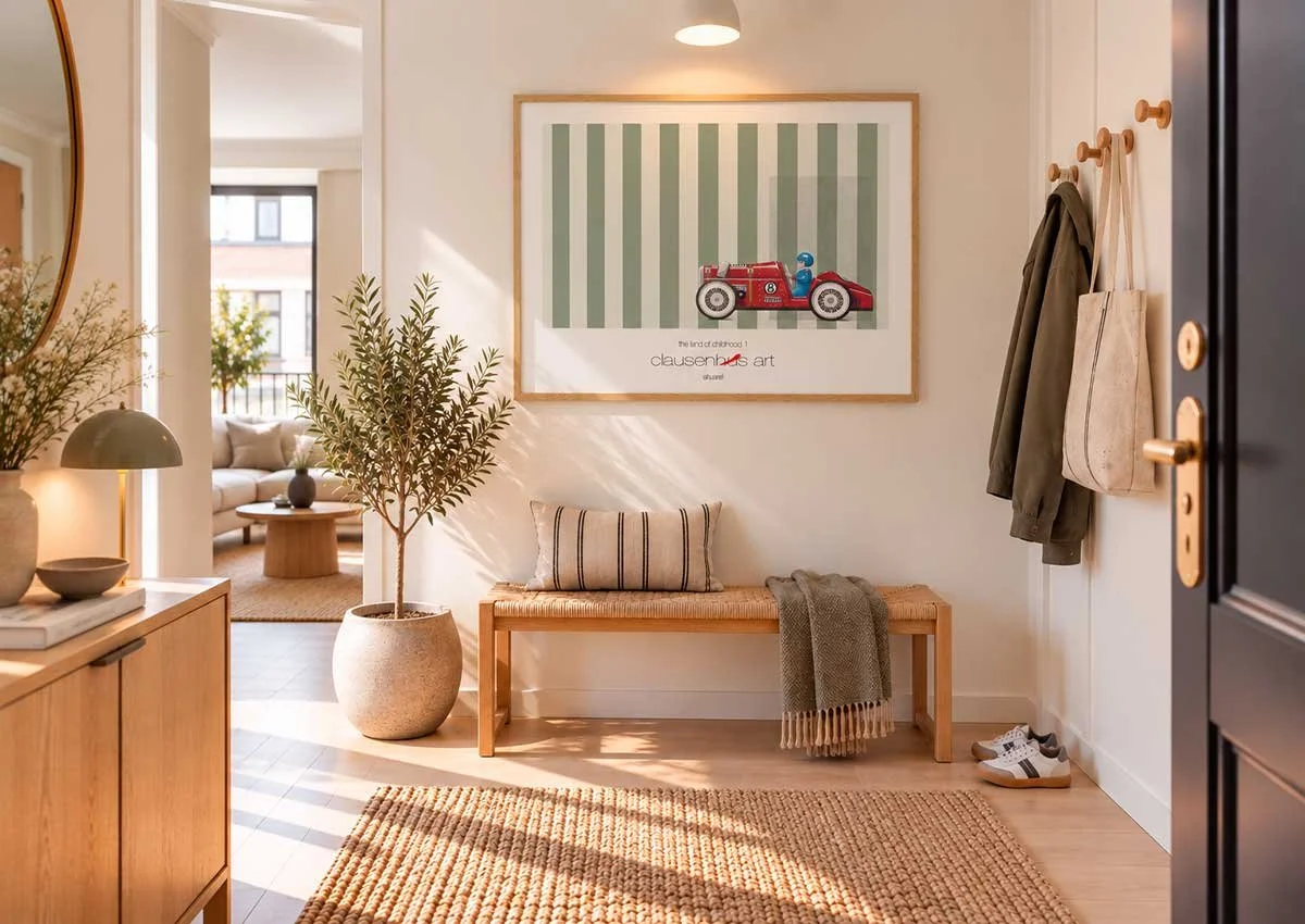 Sunlit-Scandinavian-Entryway-with-Vintage-Race-Art.jpg