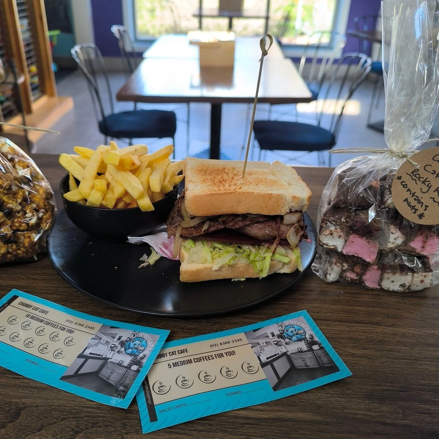 Father's Day? We've got it sorted. Bring dad down for our new Steak Sandwich with chips for $20 this Sunday the 7th. 
Need a last minute gift? How about a bag of rocky road or even better buy him his next 5 coffees - or 10! 
See you Sunday!