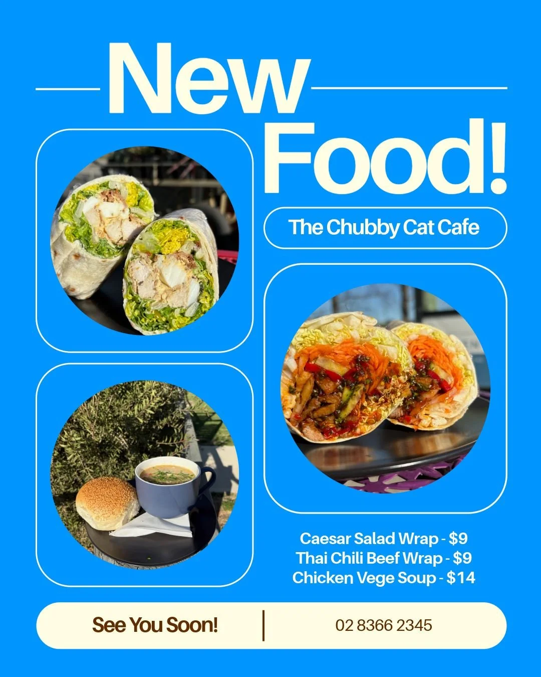 Welcoming our new menu additions! With the weather starting to heat up, why not heat up you taste buds with one of our new delicious wraps? 
Like the Thai Chili Beef wrap, which is a flavour bomb with a bit of a kick!
Or the Caesar chicken salad wrap