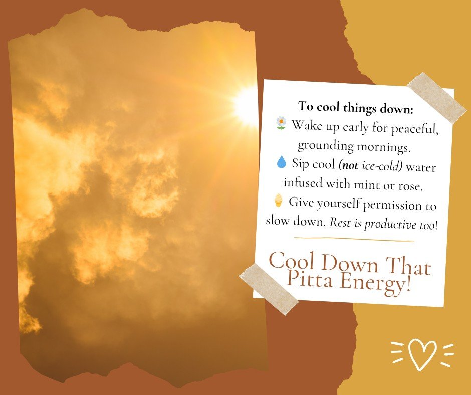 Have you noticed any summer shifts in your mood or energy? Feeling a bit more irritable or overheated lately? That&rsquo;s Pitta showing up. In Ayurveda, Pitta governs fire and transformation, and it naturally spikes during summer.

Try these to cool