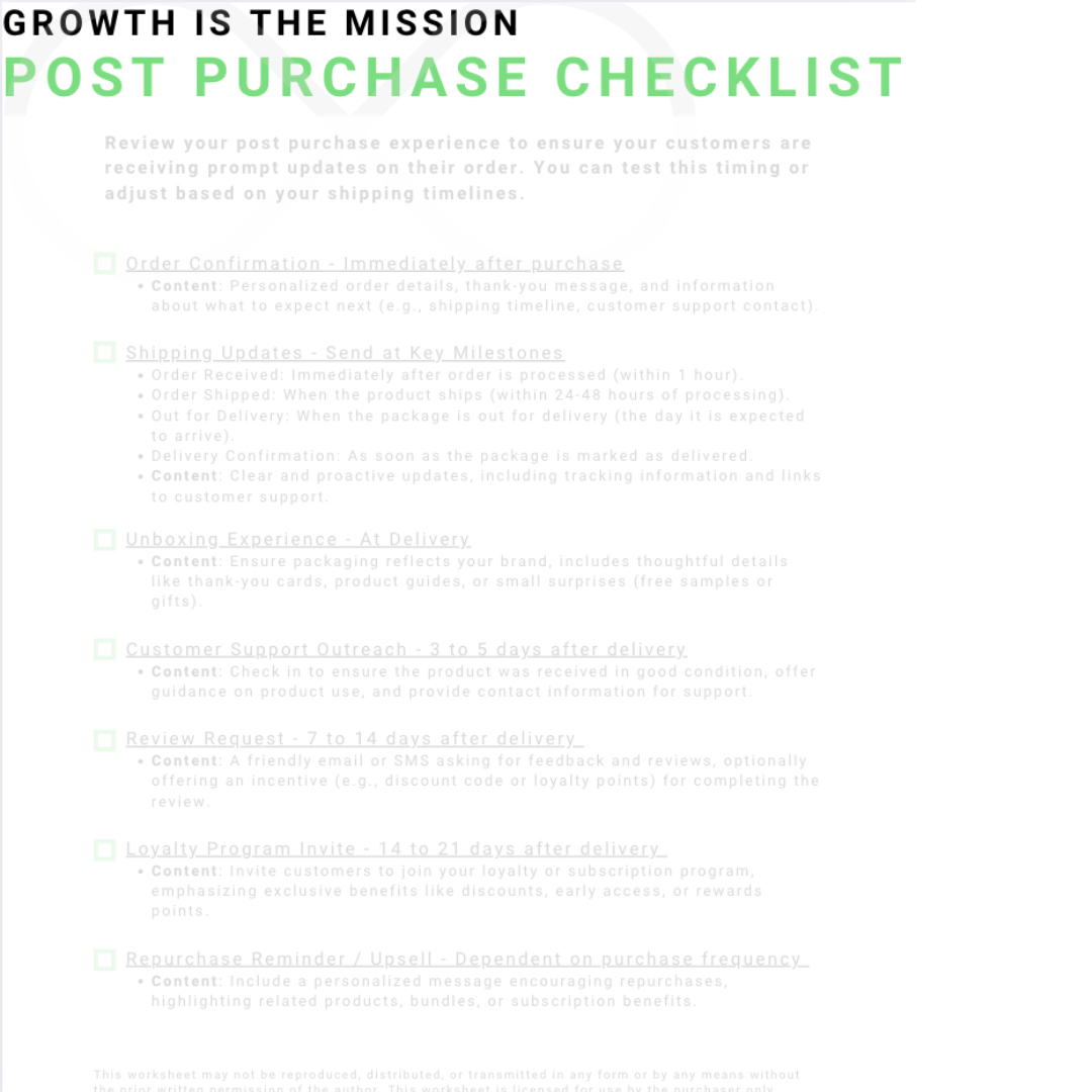 Post Purchase Checklist