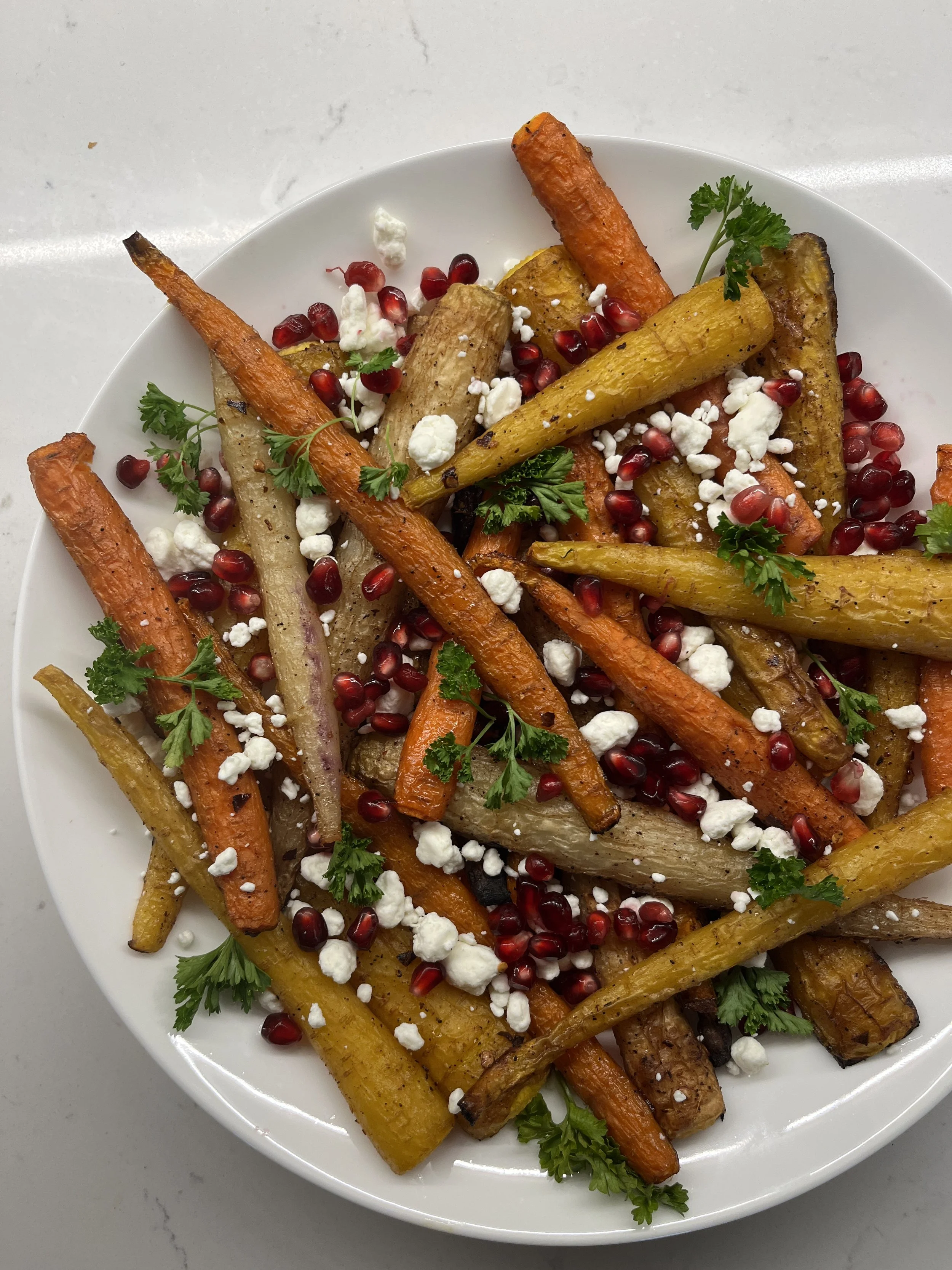 Roasted Maple Carrots with Feta &amp; Pomegranate