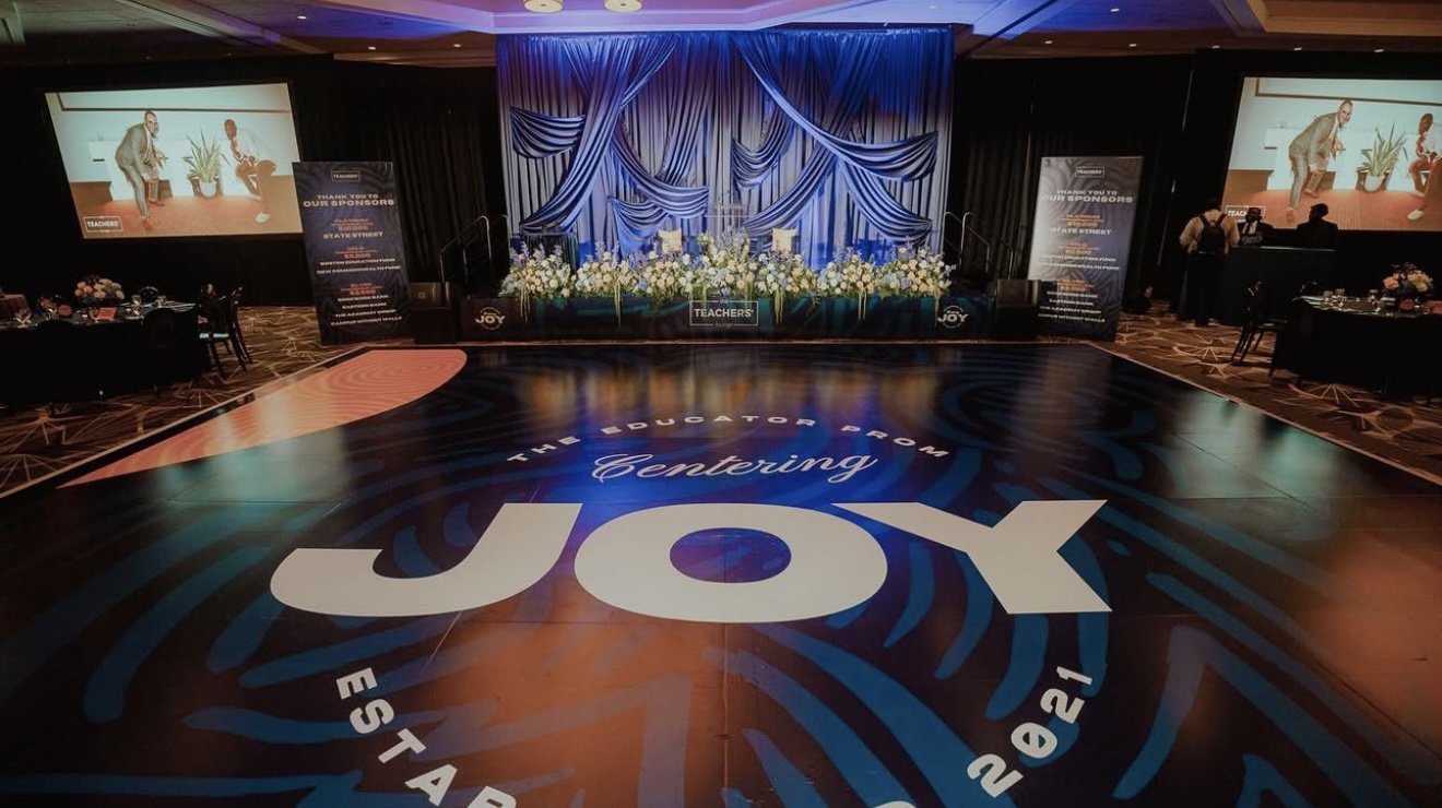 Pipe & Drape Stage Backdrop with Design, Navy Velvet