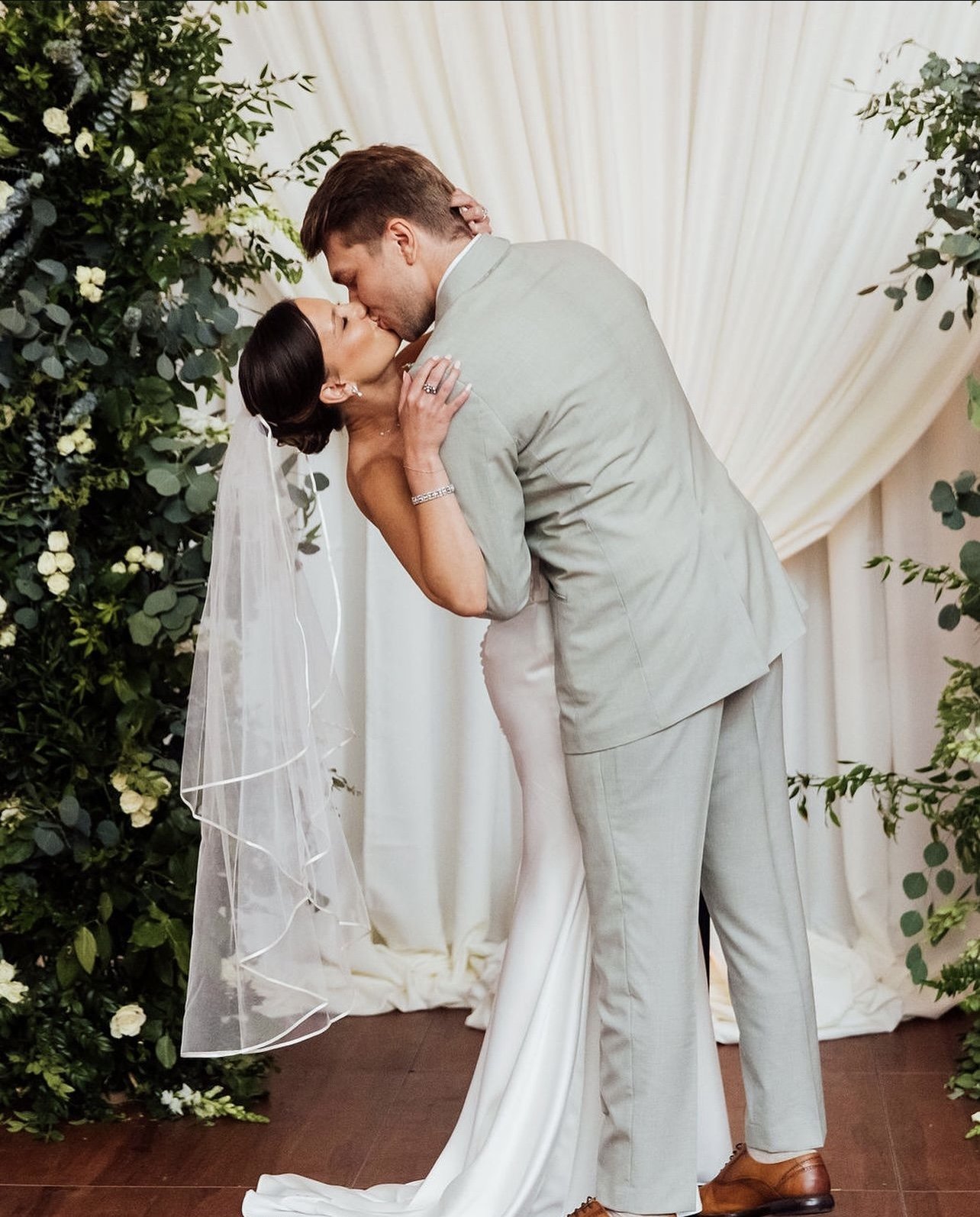 Pipe & Drape Backdrop with Design, Ivory Satin