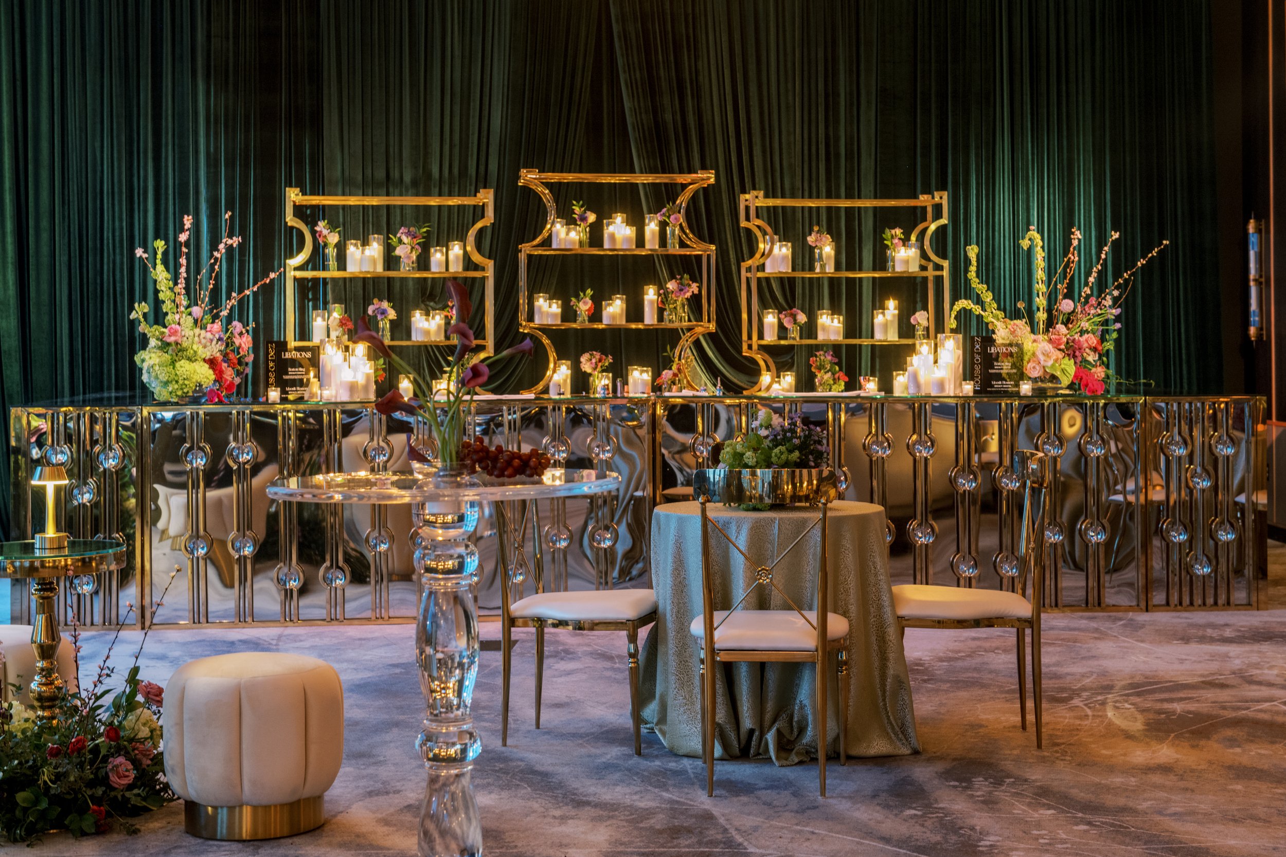 Pipe & Drape Bar Backdrop, Emerald Green Velvet
