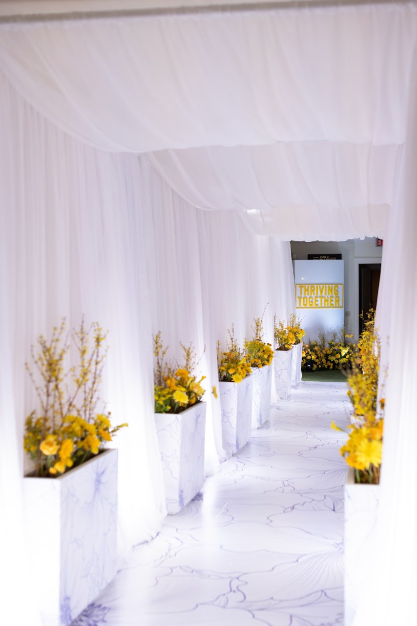 Wall to Wall Hallway Tunnel Drape, White Sheer