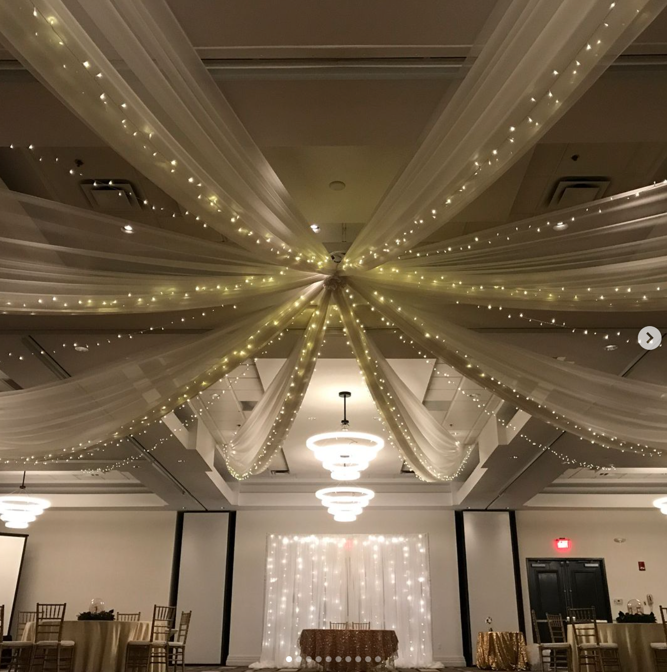 8 panel Ceiling Drape with Twinkle Lights, White Sheer
