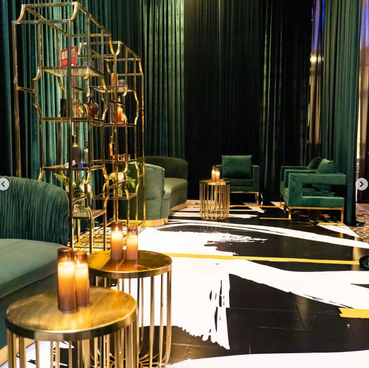 Pipe & Drape Canopy VIP Lounge, Emerald Green Velvet