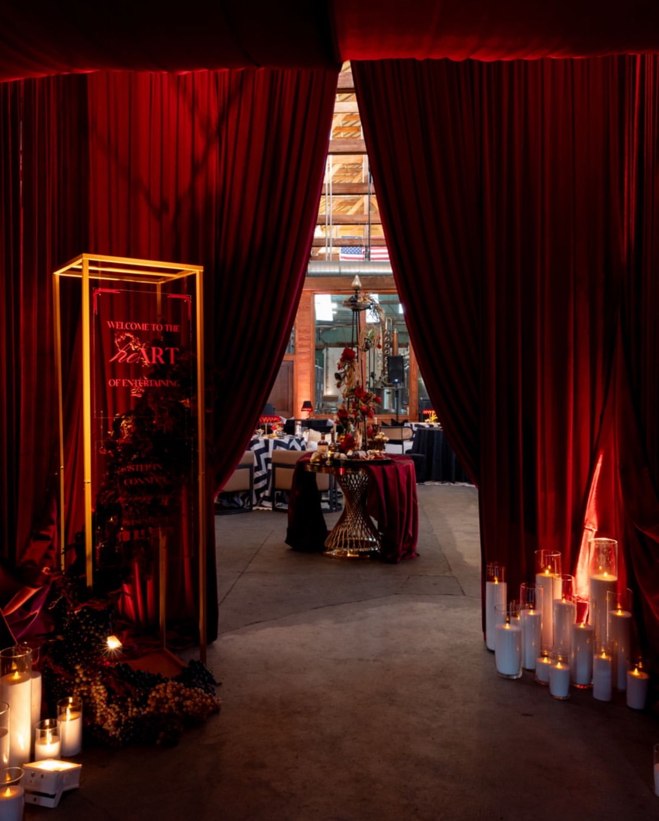 Pipe & Drape Entrance Tunnel with Design, Burgundy Velvet