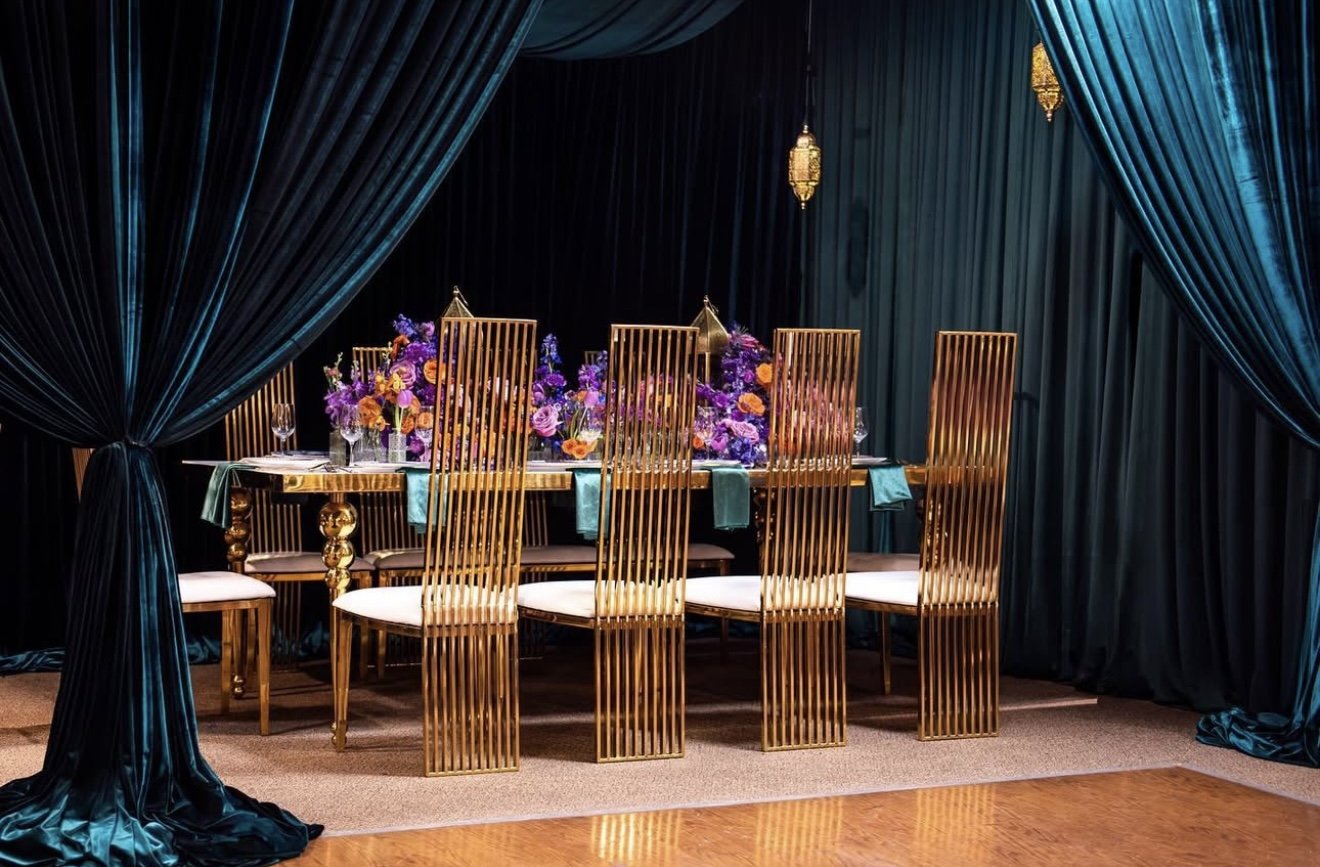 Pipe & Drape Table Canopy, Emerald Green Velvet