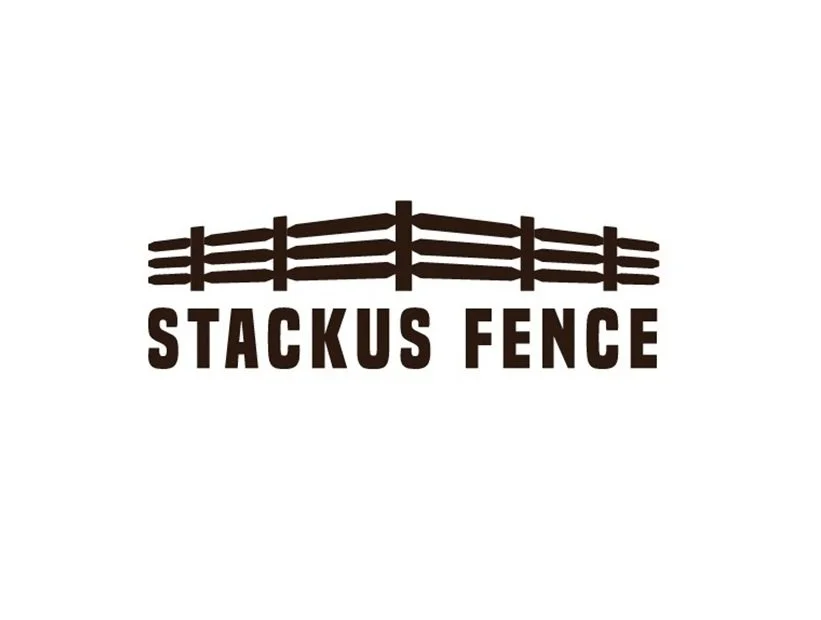 Logo of Stackus Fence featuring a stylized wooden fence above the company name in bold letters.