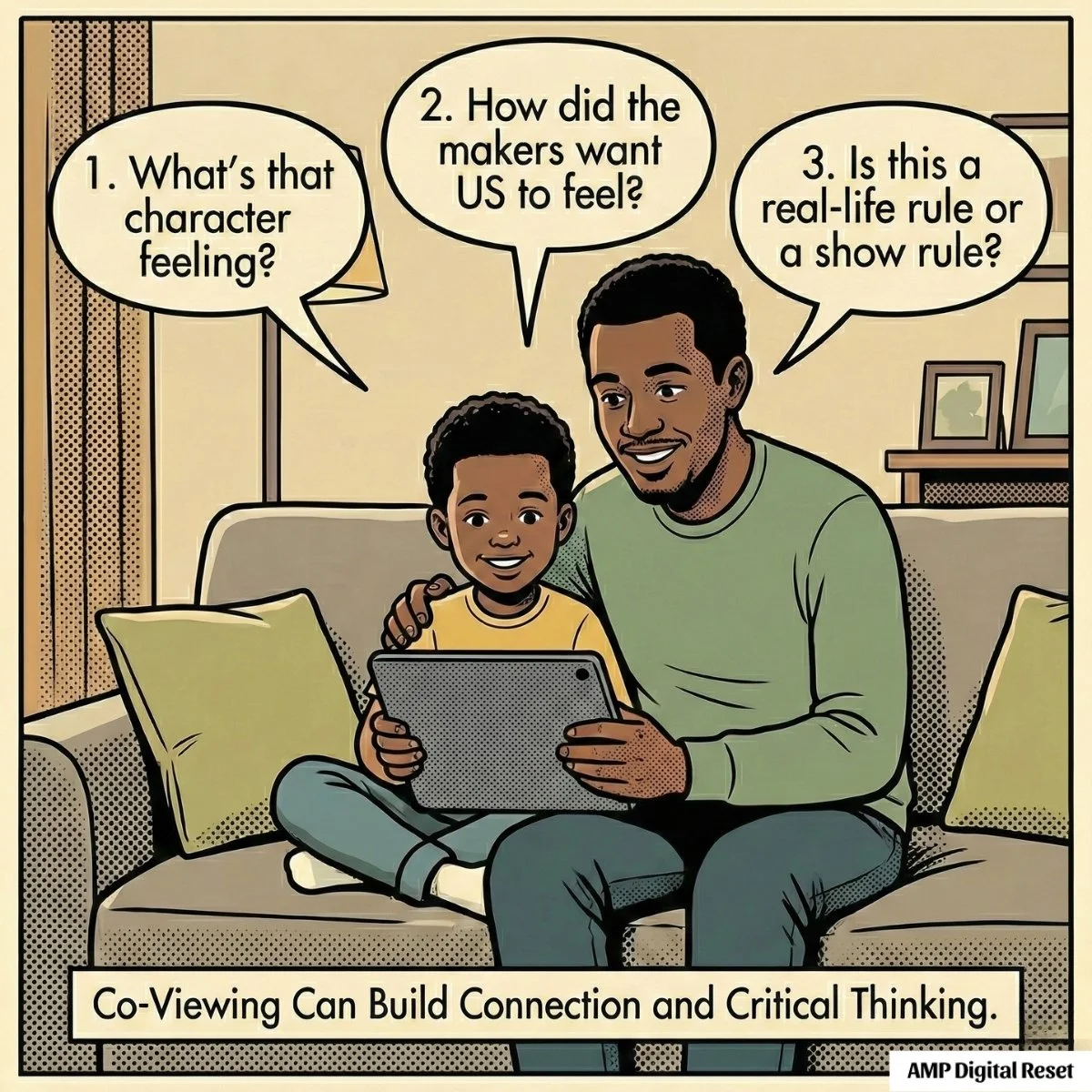 Parent and child co-viewing screen content together to build media literacy and connection