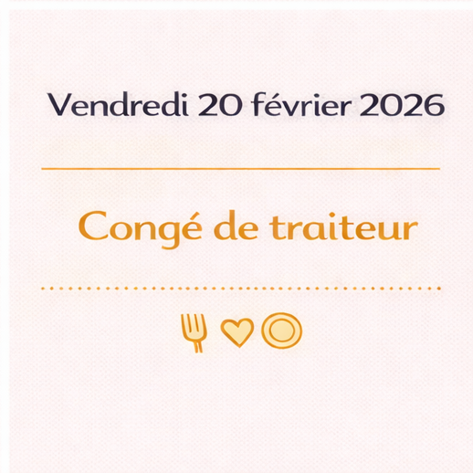 Menu scolaire – Vendredi 20 février 2026 CONGÉ
