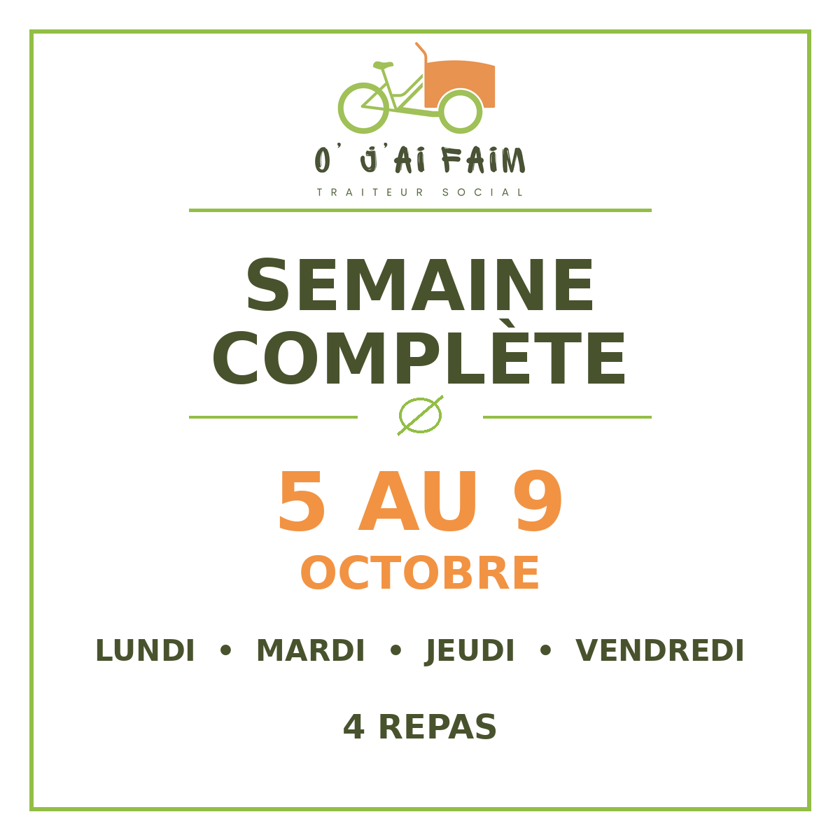 Semaine complète – 5 au 9 octobre