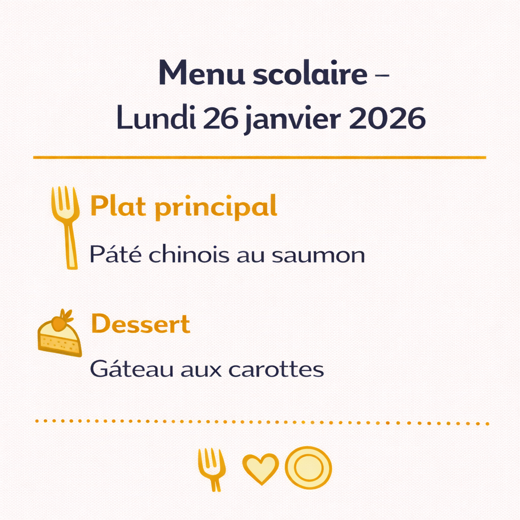 Menu scolaire – Lundi 2 février 2026