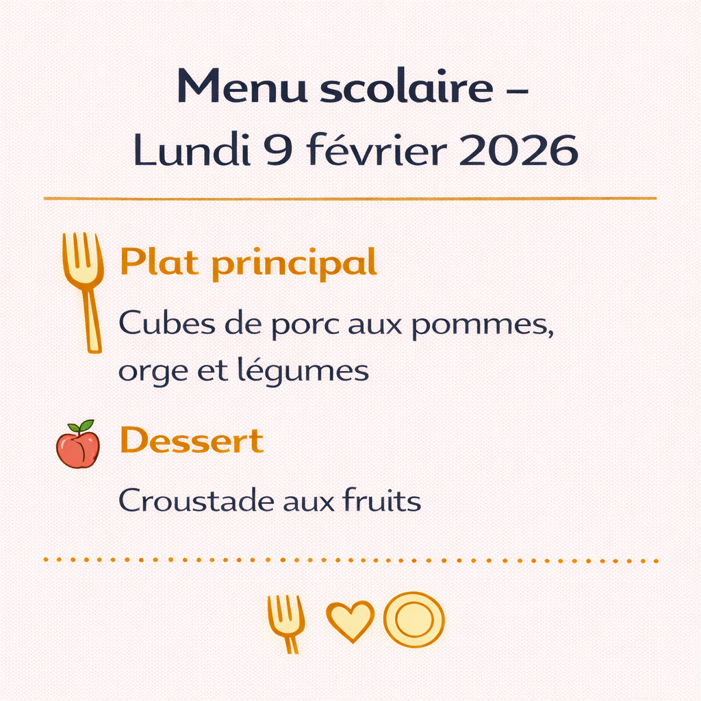 Menu scolaire – Lundi 9 février 2026