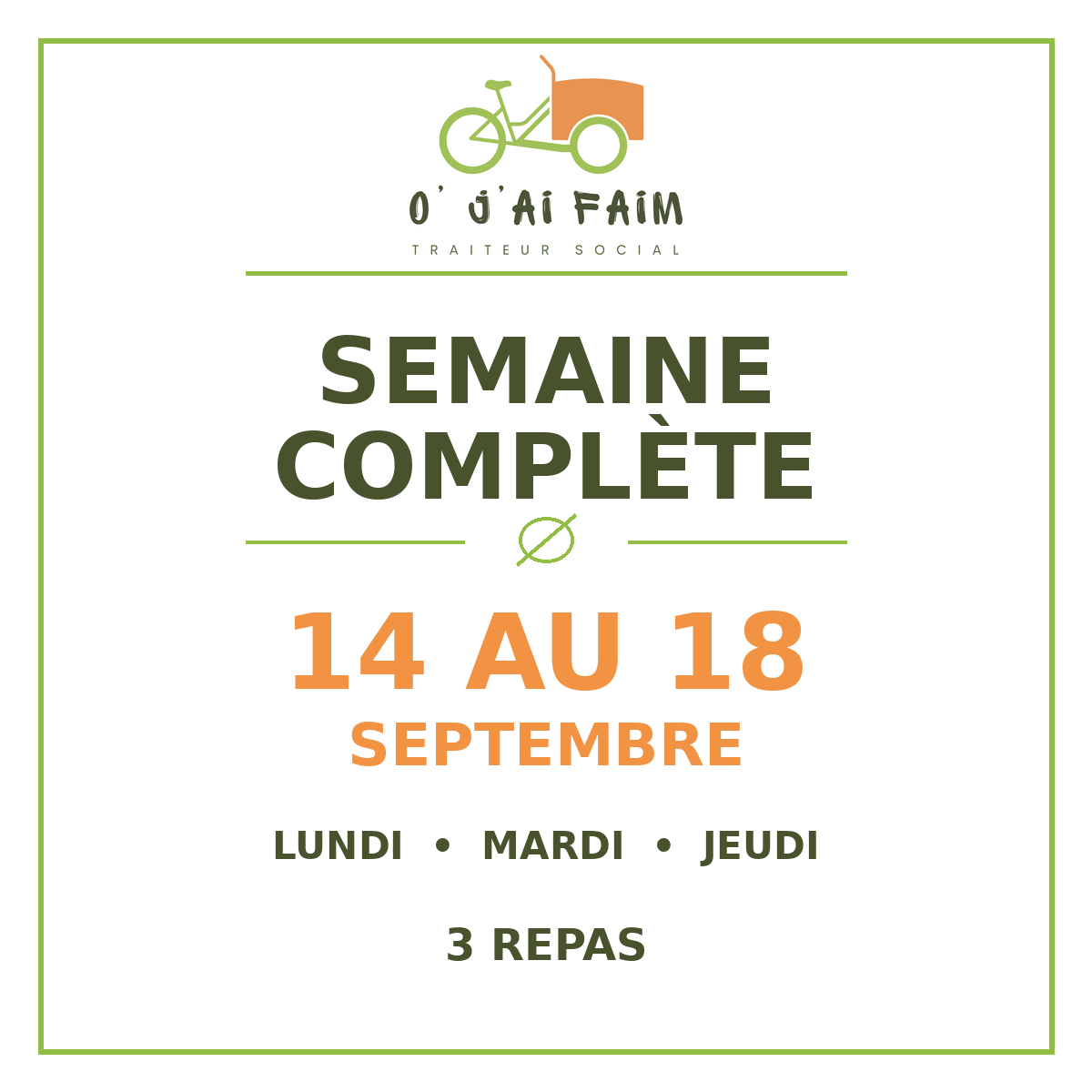 Semaine complète – 14 au 18 septembre