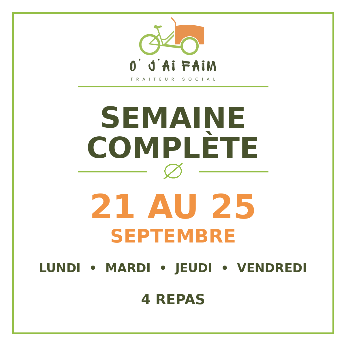 Semaine complète – 21 au 25 septembre