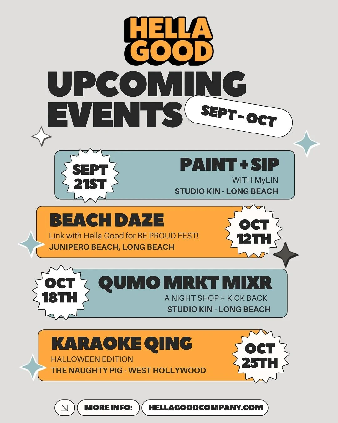 We rockin!!! Excited to see you on Sunday at our Paint + Sip guided by @thisismylin at @studiokin_lb !! Tickets still available! 
.
Hella Good is excited to bring you a lineup of experiences that fill a 3rd category of community life where the turn u