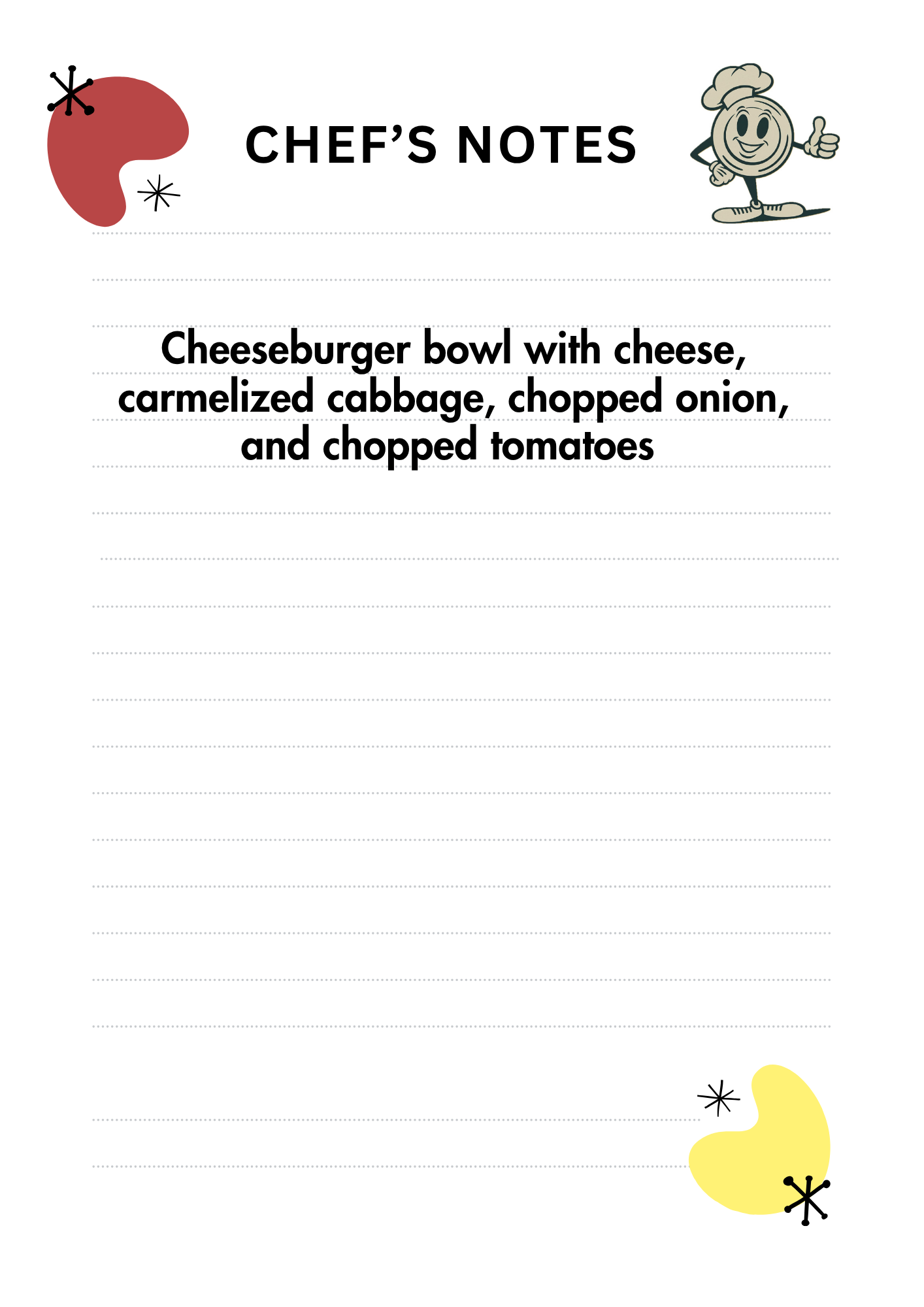Cheeseburger bowl with cheese, carmelized cabbage, chopped onion, and chopped tomatoes