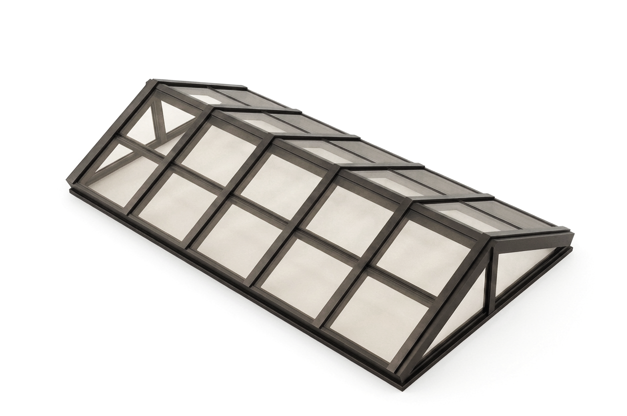A gabled end ridge architectural skylight.