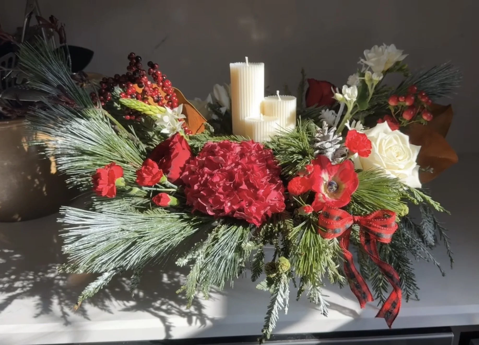 Holiday Compote Centerpiece with Handcrafted Candles