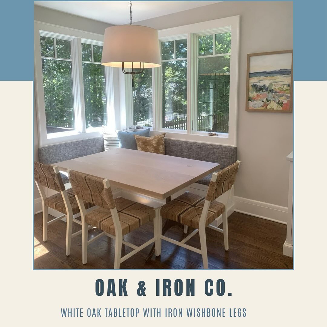 Custom OAK &amp; IRON Table&hellip; White oak tabletop featuring dovetail inlays beautifully complimented by iron wishbone legs ✨
#oakandironwoodworking #woodworking #carpentry #customfurniture #finewoodworking #furnituredesign #craftsmanship #oak #i