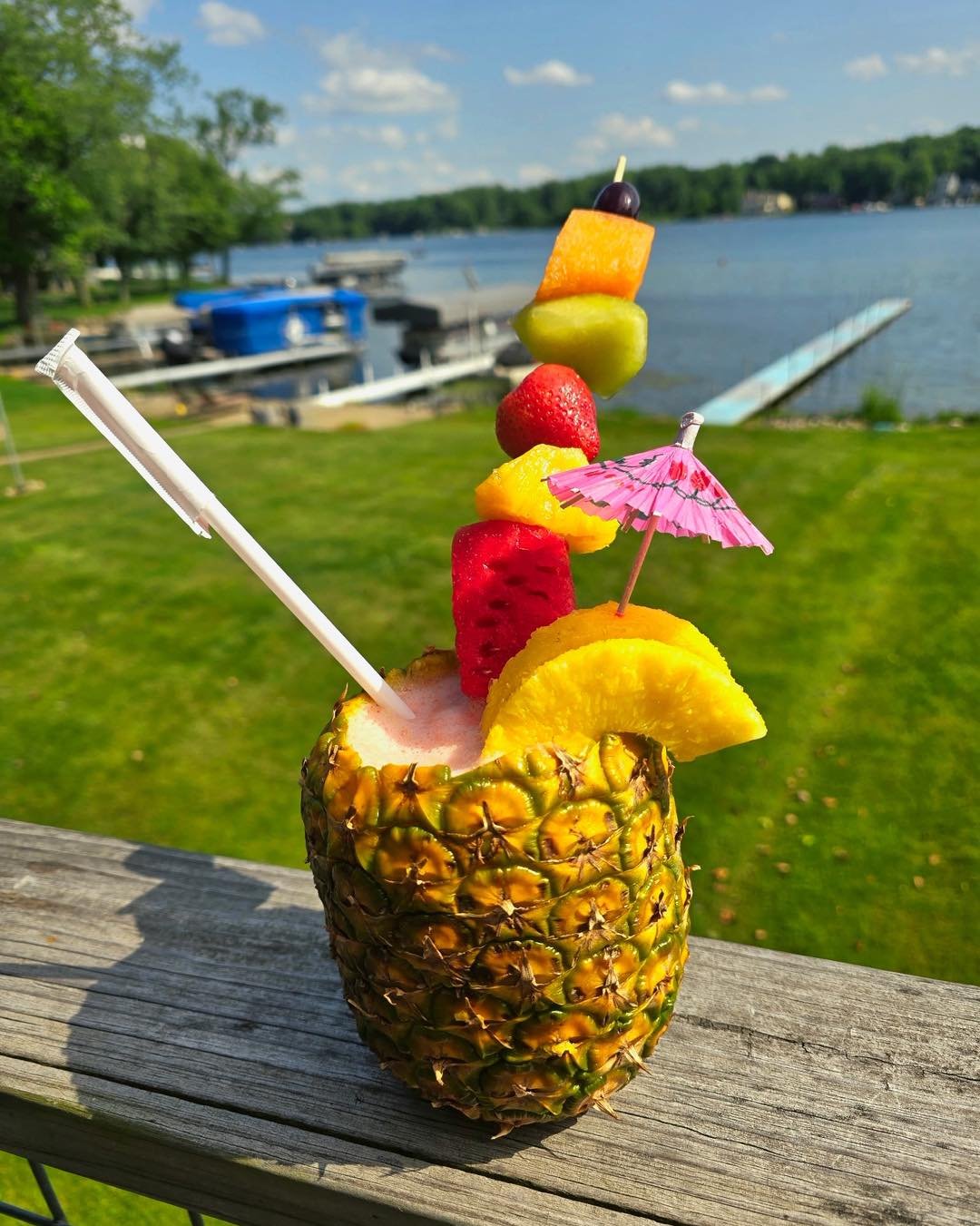**Saturday Special Only** &quot;The Big Pineapple!&quot; 
$20-CHOOSE between a Pina Colada or a Pineapple Strawberry Daiquiri. 
Both are frozen and perfect on a hot day! Refills are $8. Pineapples are limited.