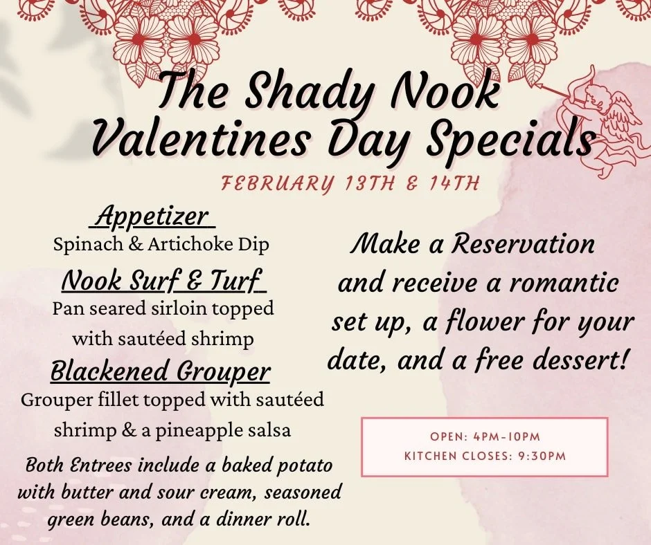 Valentines day is getting closer!! Let us help make your night special! 🥰 Check out our dinner specials for Valentines weekend.