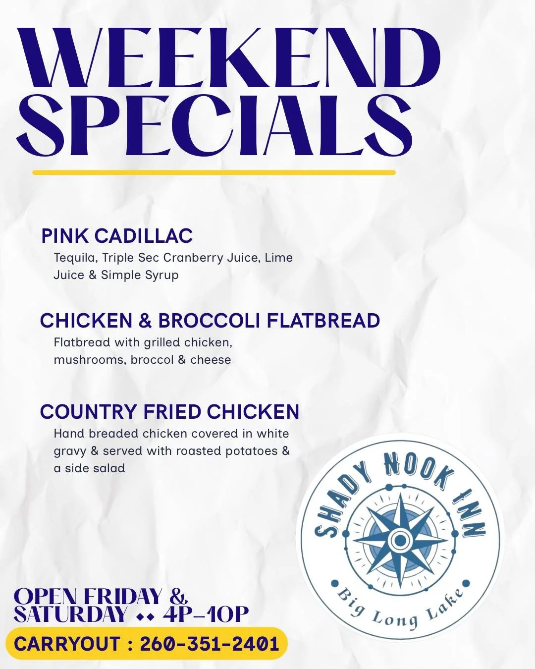 Sunny Weekend 🤝🏼 Open Patio 🤝🏼 Mouth-watering Specials 🌞🌊⚓️ See yall this weekend 🫰🏼🫰🏼