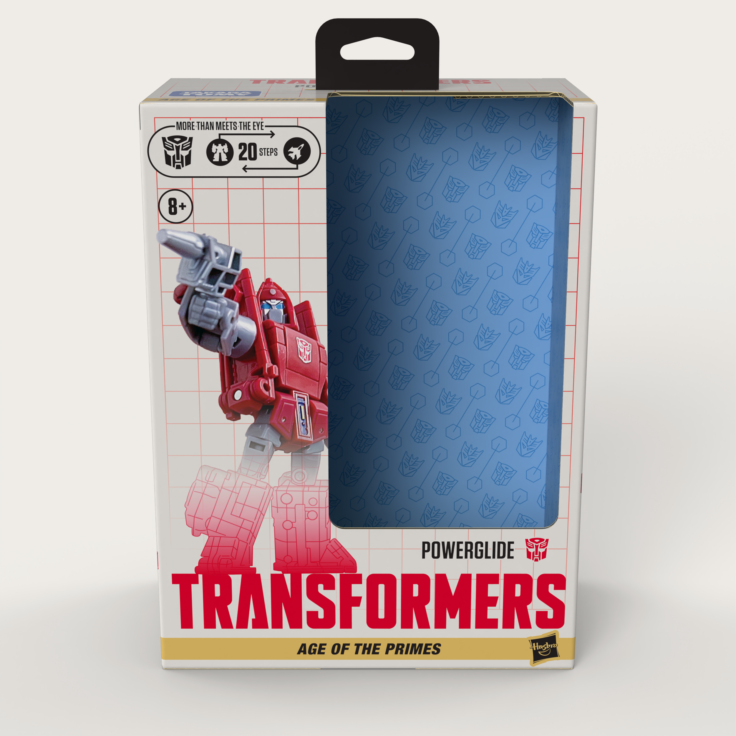 The Deluxe Class size- probably the most varied and versatile size in the product line. This also showcases how the different series releases can be shown on all sides, with the Age of the Primes ribbon immediately indicating which lineup this is a p
