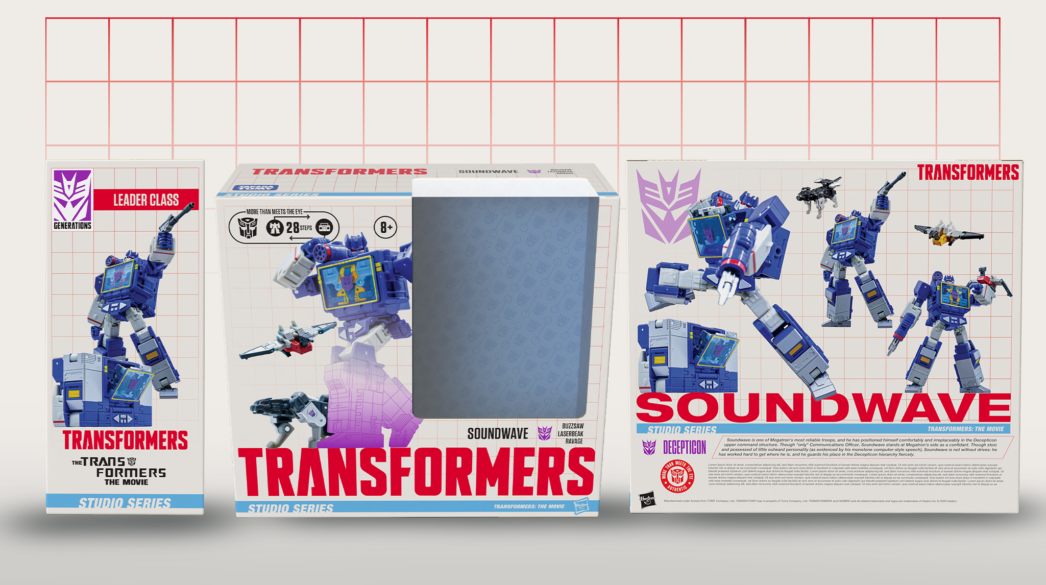 The Leader Class size- the best of the best. Larger figures or ones that contain more accessories. The use of Soundwave was an opportunity to show how multi-packs with multiple characters show names.