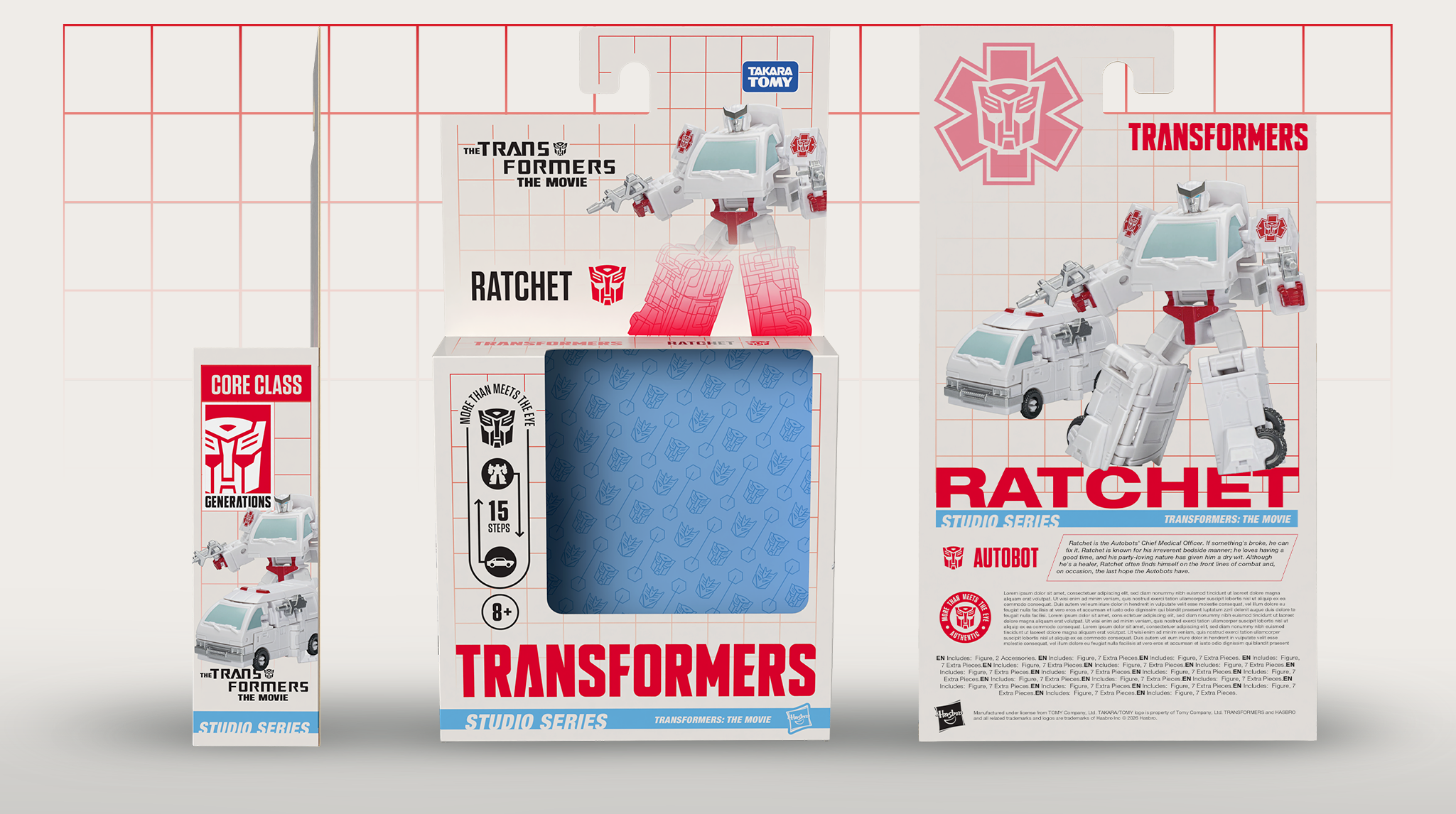 The Core Class size- the smallest and least expensive of the available toys. Space is at a premium, but by utilizing existing dielines that utilize an integrated card hangtag, it's able to block more effectively than a traditional box.