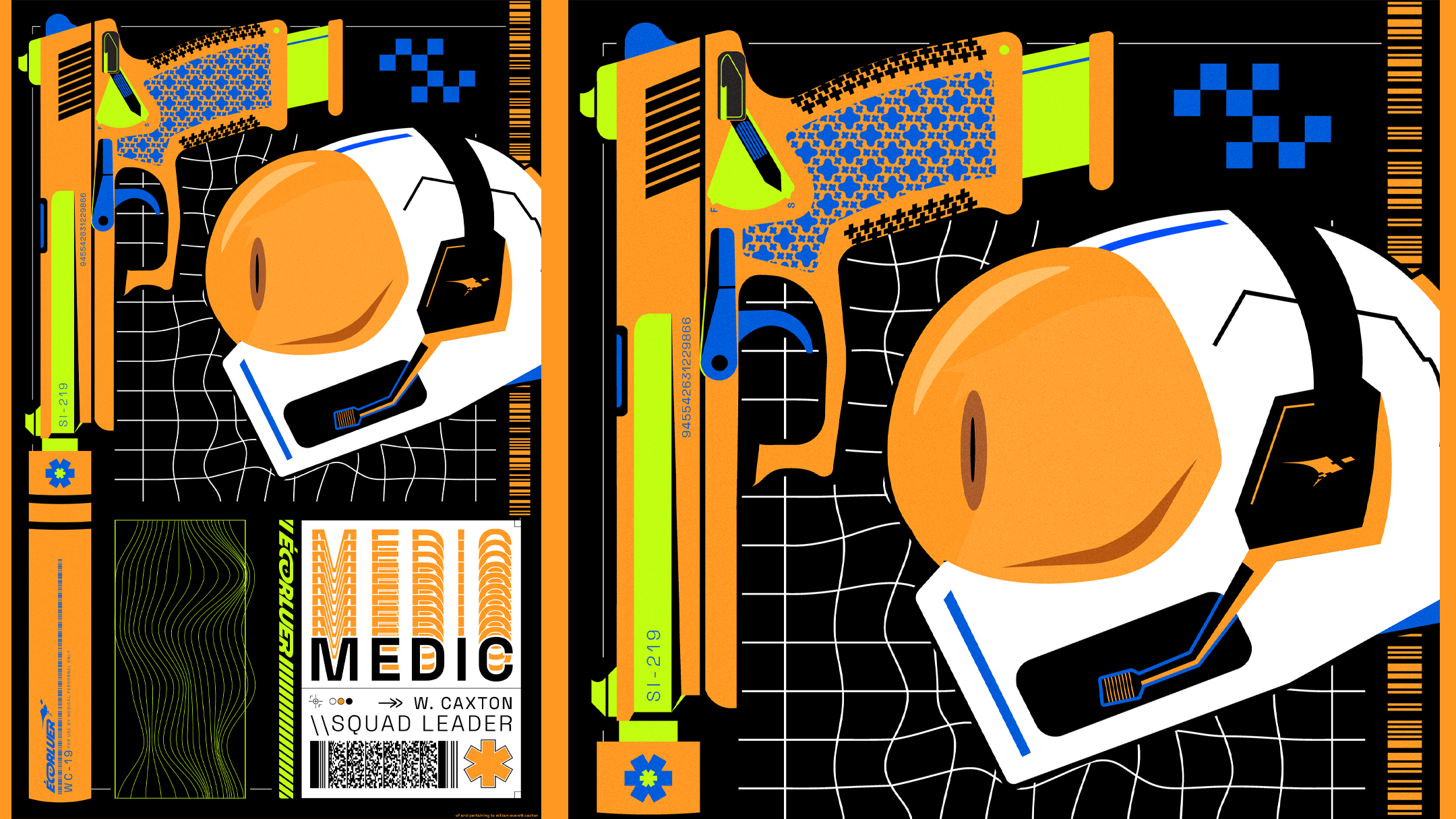 An illustration based off of an original character in a cyberpunk setting, made to set tone and explore art direction relating to firearms.