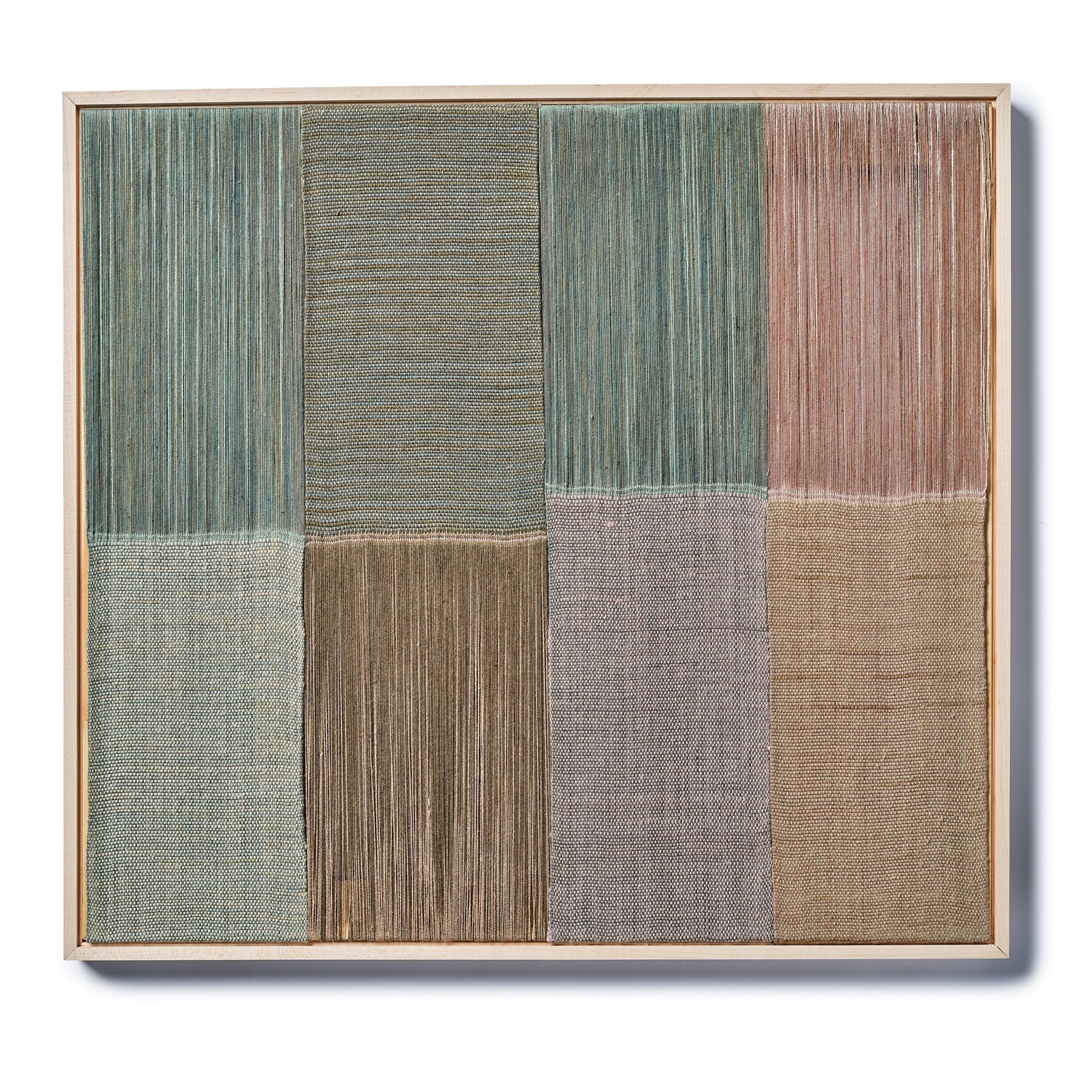   In Wait for the Sea   2023  Silk dyed with Cochineal, Indigo, and Pomegranate;  Linen; Cotton; Maple Frame  24 x 22 inches 