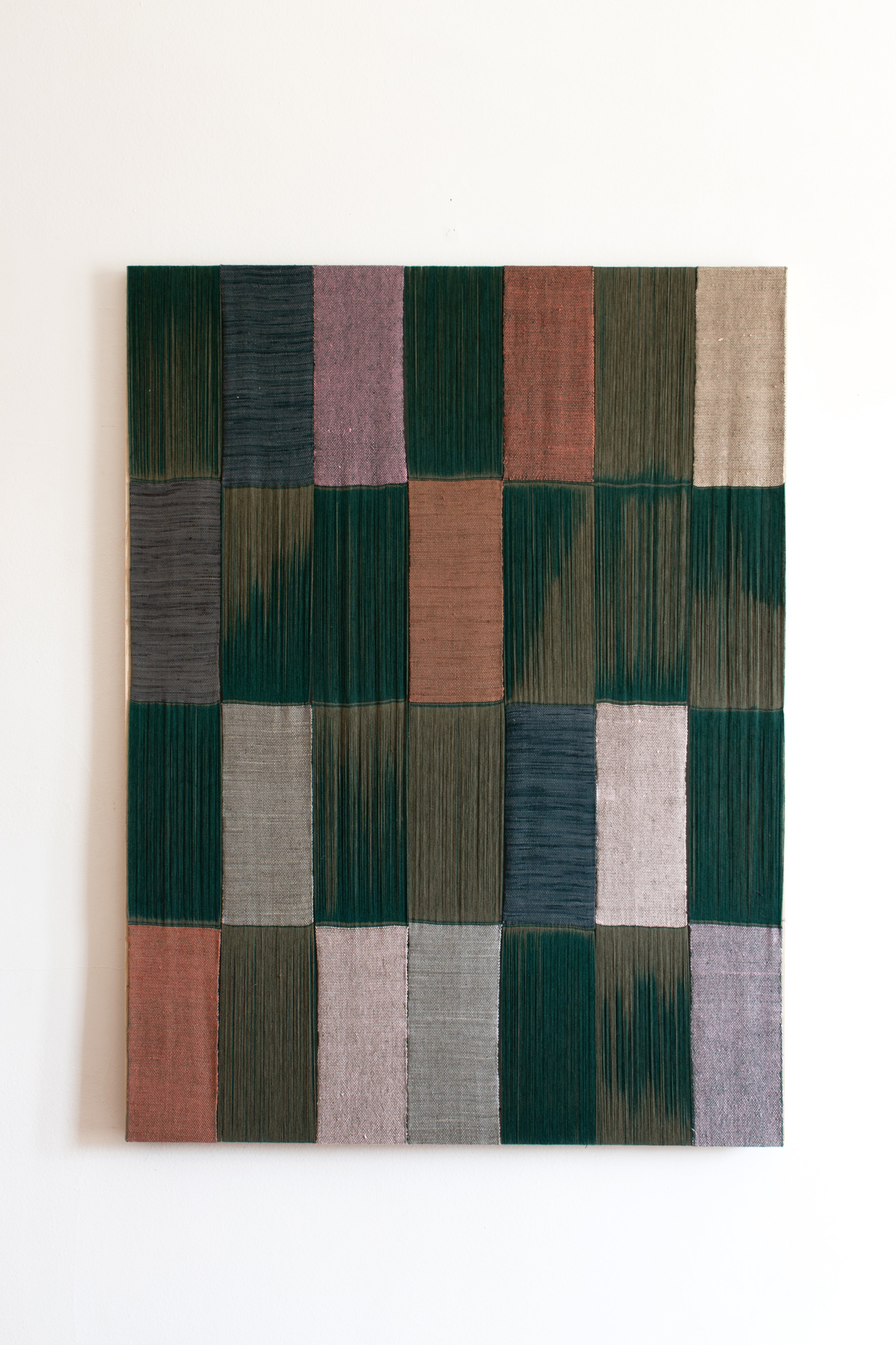   Los Arboles I   2022  Silk dyed with cochineal, logwood, indigo, cutch, black tea; linen; cotton  34 x 45 inches 