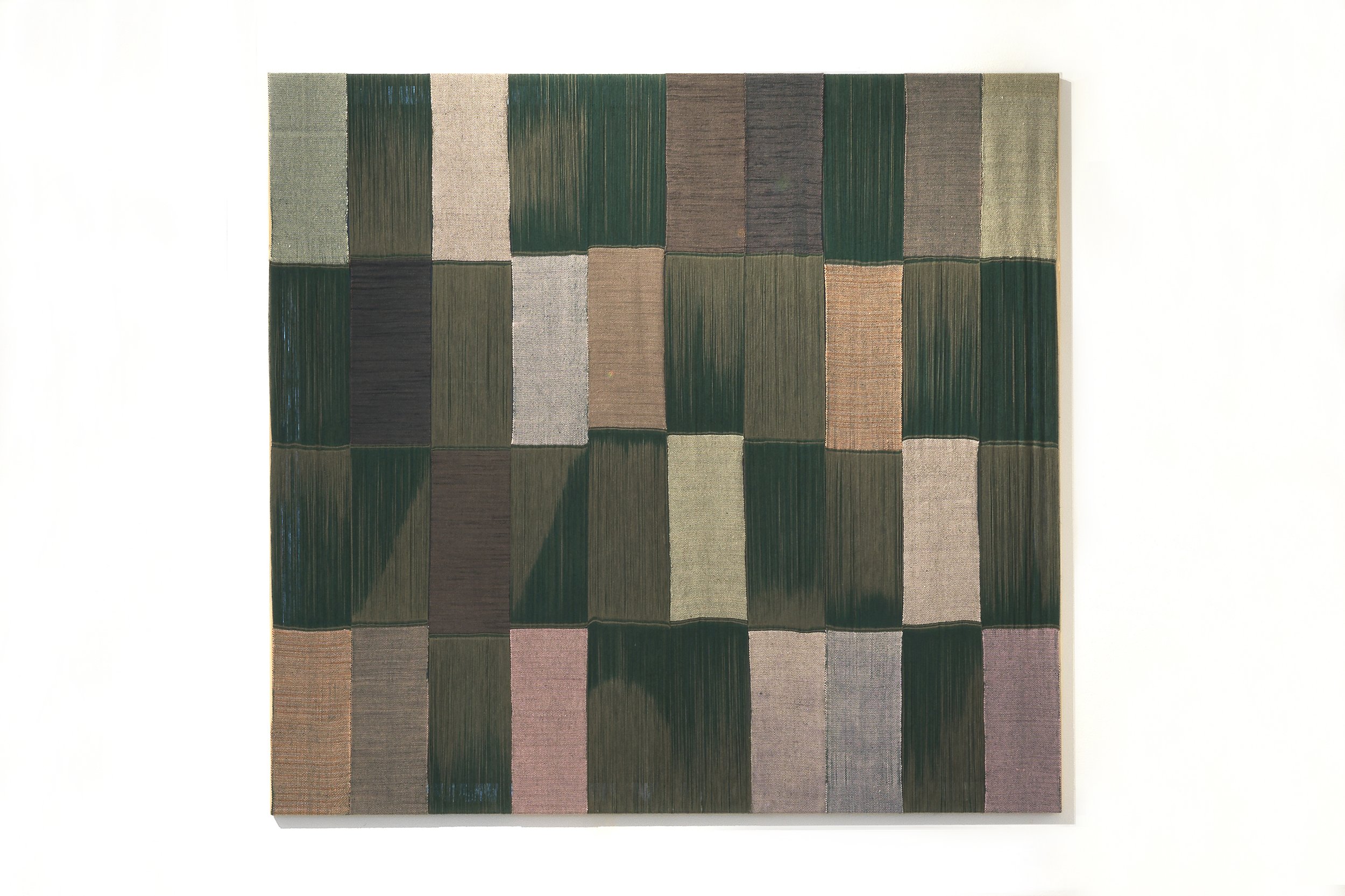   Tranquila   2023  Silk dyed with cochineal, madder, cutch, avocado, black tea, logwood, indigo; linen; cotton  45 x 48 inches 