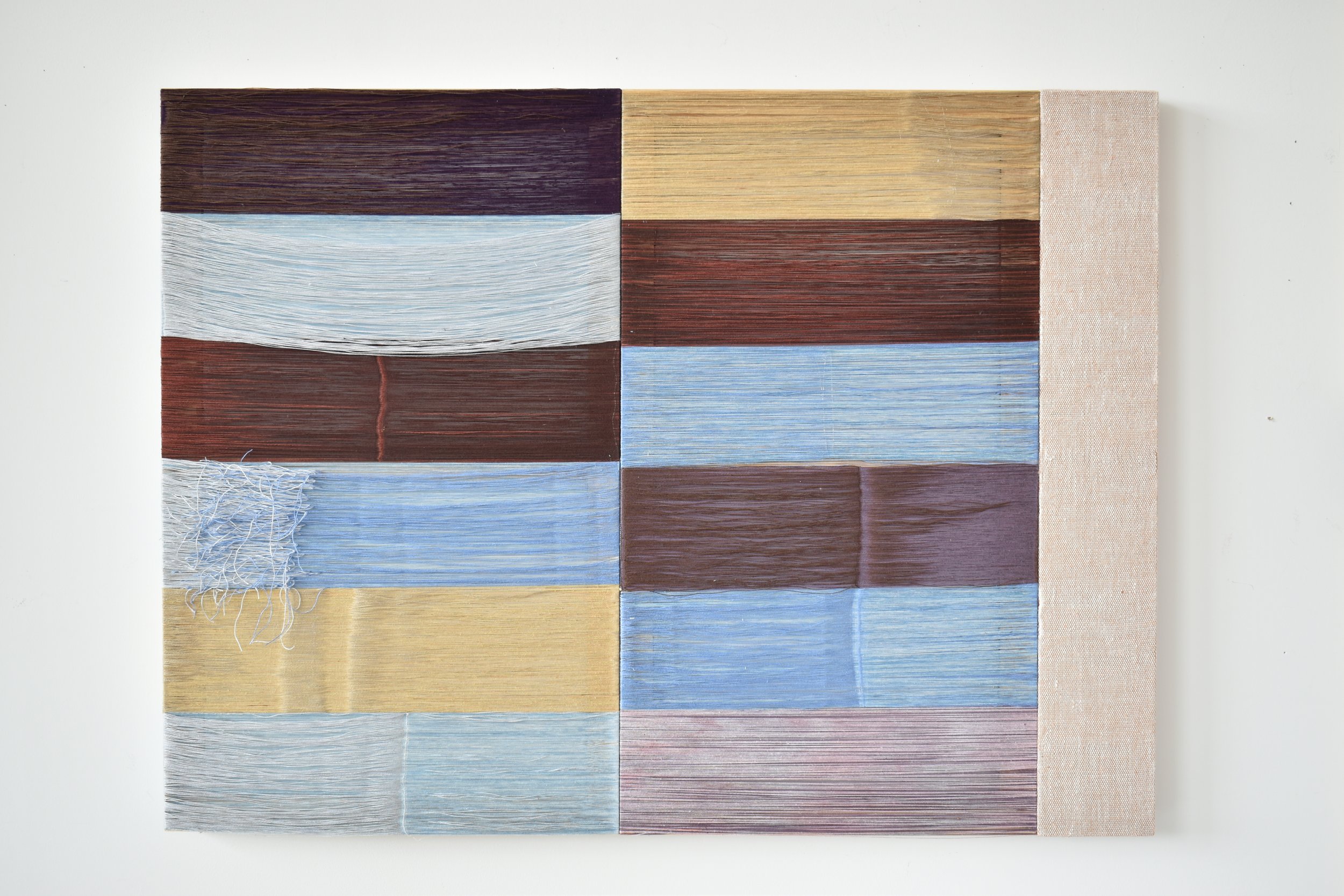   Winter’s Sunset by the Cliffs    2021  Silk dyed with Avocado and Black Tea, Linen, and Indigo Dyed Cotton  47 x 35 inches 