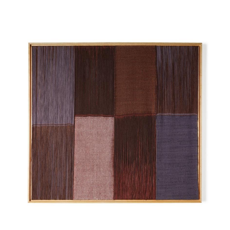   Fig Jam and Burnt Toast   2021  Silk dyed with Cutch and Cochineal, Linen, Cotton Maple Frame  23 x 21 inches 