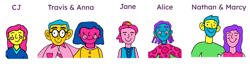 Illustrated characters from Are You a Forever Family? representing the real stories that inspired the book.
