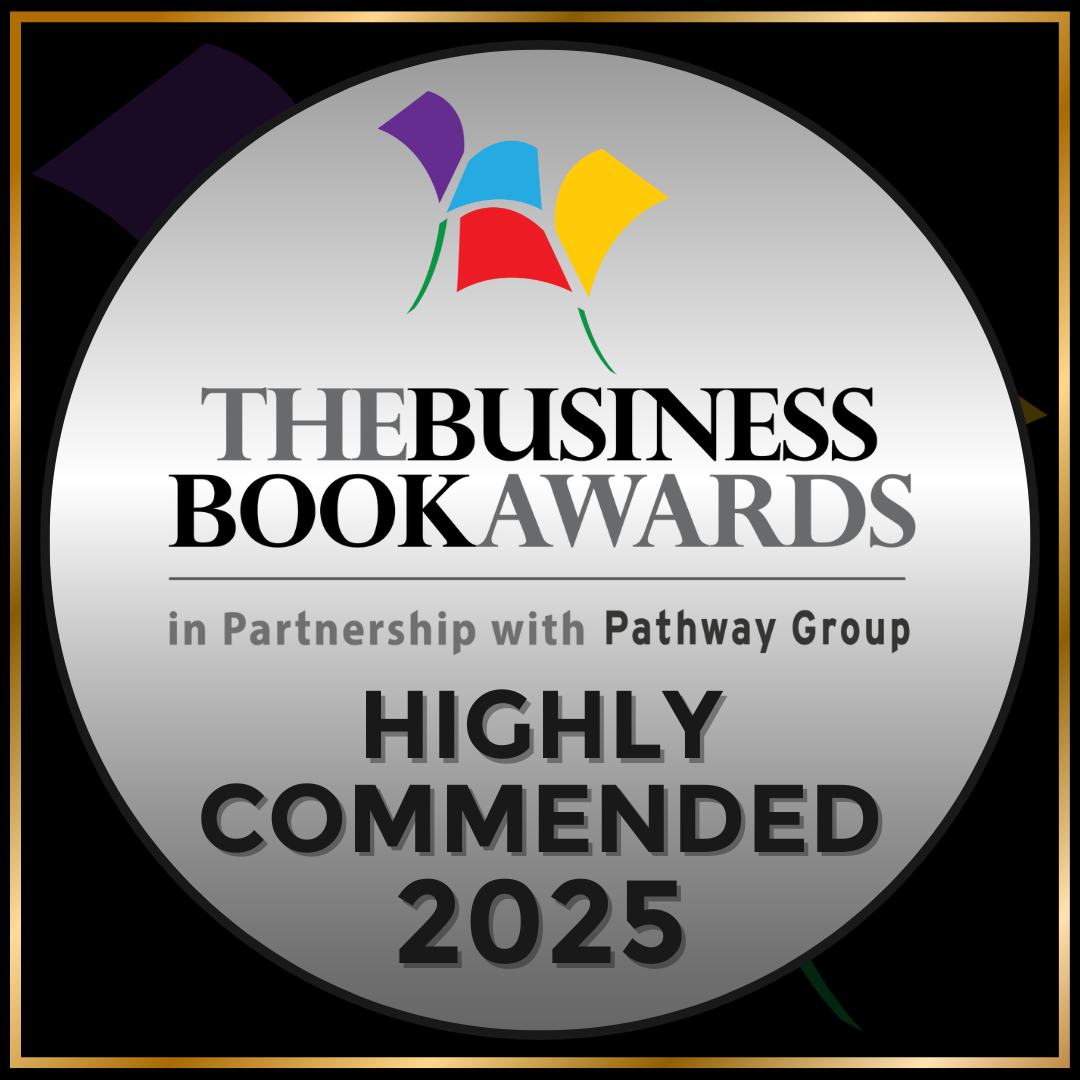 A badge for The Business Book Awards, highly recommended awarded to Optimal You by Nicole Goode in 2025, in partnership with Pathway Group, featuring a colorful ribbon at the top.