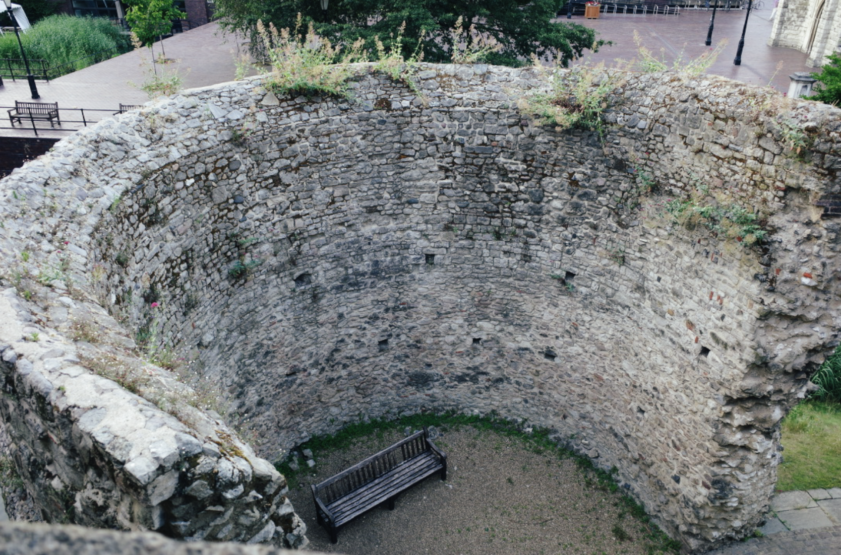 A Medieval-reinforced Roman tower remnant onsite at the Barbican