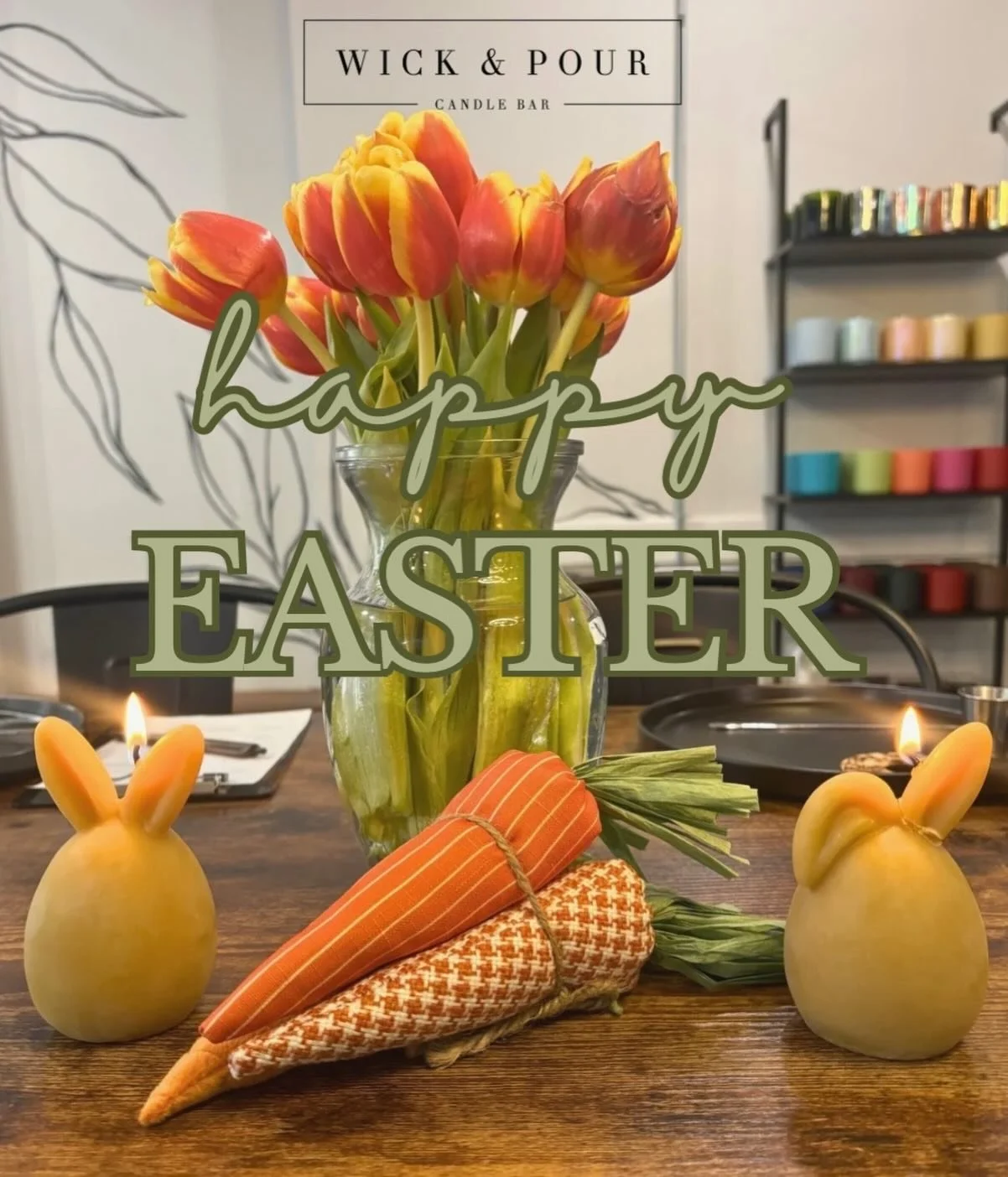 Hoppy Easter from Wick &amp; Pour 🐰✨

We did a thing&hellip; 👀
Say hello to our first beeswax candle 💛