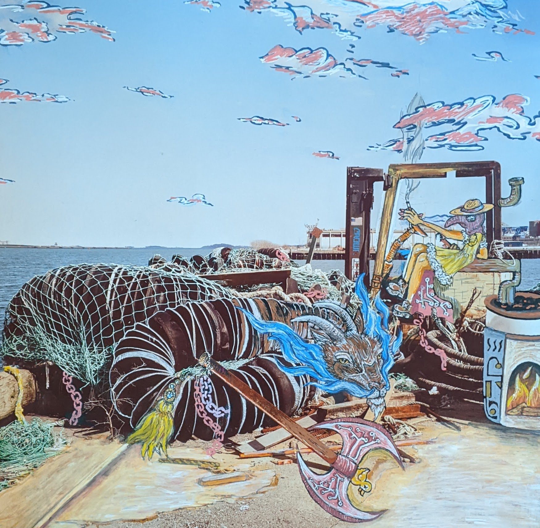 “The Seaport,” 13x13”. Mixed media on photo print 