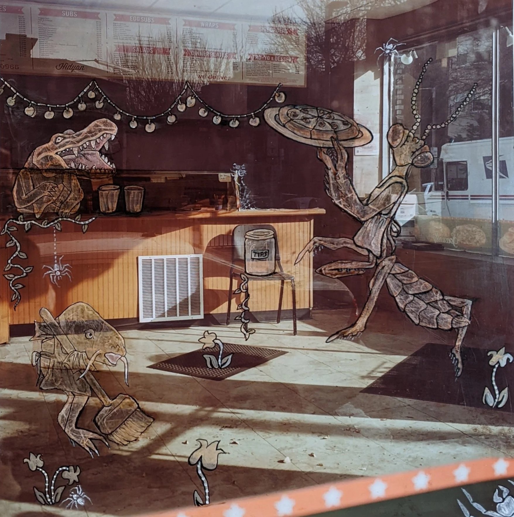 “Used to be a Pizza Place,” 13x13”. Mixed media on photo print