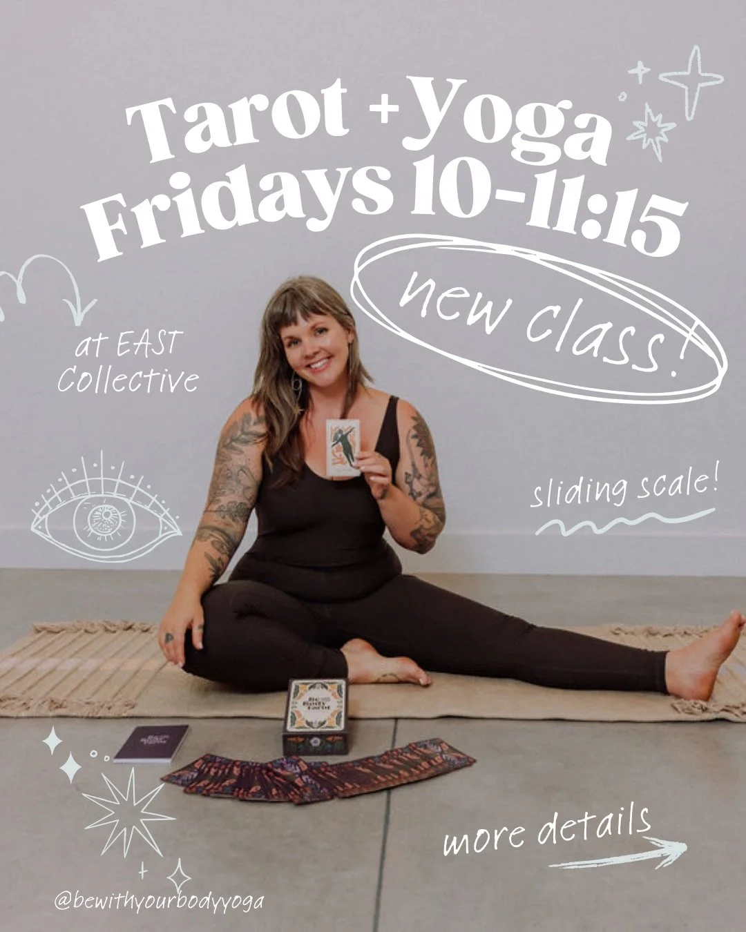 New Class Alert! 🃏🧘

If you&rsquo;ve taken a class from me in the past few years, you know I always lay out my @bewithyourbodytarot deck and has you pick a card (if you want). Because we don&rsquo;t have time to get into everyone&rsquo;s card meani