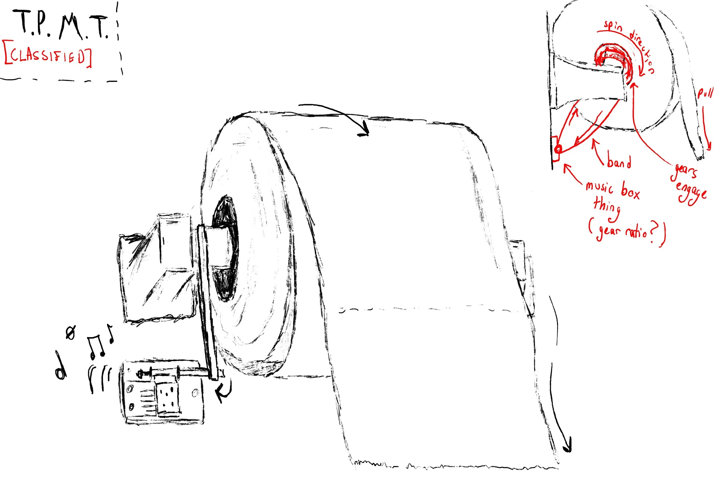 Design sketch for the musical toilet paper, a Pinewood Slurpy film (linked)